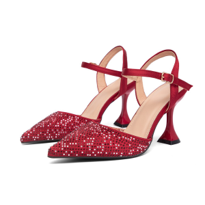 Pointed-toe high-heel pumps with crystal embellishment, featuring a minimalist and sexy style